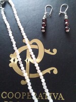 Rose Quartz Necklace + Garnet Beaded Earrings