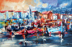 Boats- acrylic painting /Hajók - akril festmény