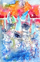Sailboats resting II-  watercolor painting - Pihenő vitorlások II-  akvarell festmény