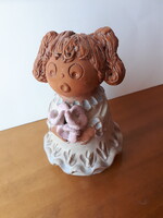 Antalfiné Szente Katalin kerámia,  lány virággal, hibátlan, 11 cm magas