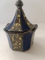 Antik Bécsi szecesszió ezűst overlay porcelán cukordoboz bonbonier