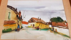 Szalóky Sándor (1921-1978) Öreg Óbuda /Tabán/,Képcsarnokos Festmény