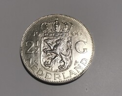 Holandia Ezüst 2 2/1 Gulden 1966