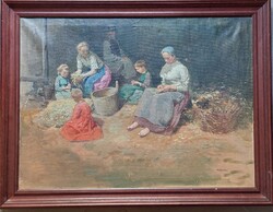 Zórád Ernő paraszti életkép ritka olajfestmény!