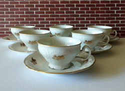 GYÖNYÖRŰ FEHÉR-ARANY SZECESSZIÓS 6 SZEMÉLYES CSEH BERNADOTTE PORCELÁN TEÁS CSÉSZE KÉSZLET