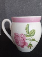 Antik porcelán hasas bögre/csupor, 14 cm magas, nyílása 11,5 cm átmérőjű