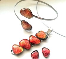 Vöröslő kavicsok NEMESACÉL  ékszerszett.