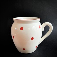 Granit nagyméretű piros pöttyös tejfölös csupor szilke egy füles köcsög 1,3 liter