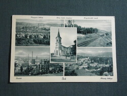 Képeslap,Ózd,Vasgyár,Kohóok,Fogaskerekű vasút,Róm. kat. templom,Barasits Bp. kiadás,1939-