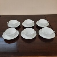 6 db Fehér Herendi porcelán leveses csésze + alj készlet