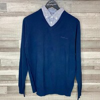 Pierre Cardin sötétkék pulóver inggallérral S