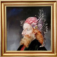 Szász Endre: Reneszánsz lovag - 45 × 45 cm, eredeti olajfestmény