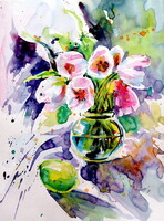 Tulips with lemon - watercolor painting -Tulipánok citrommal -akvarell festmény