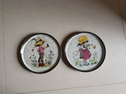 2 db Sarah Kay kisfiú és kislány kerámia tányér