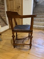 Old German Leather-Upholstered Corner Chair