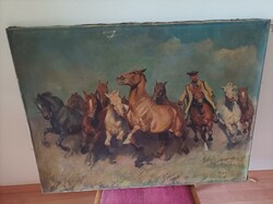 Viski János ,festmény, Vágtató ménes