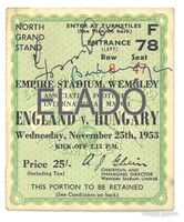 Aranycsapat angol-magyar 6-3 EREDETI mérkőzésjegy DEDIKÁLVA Grosics, Buzánszky