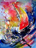 Sailboat at storm- watercolor painting -Vitorlás a viharben -akvarell festmény