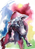 Bull - watercolor painting -Bika -akvarell festmény
