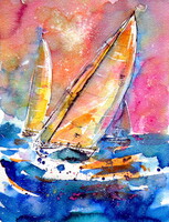 Sailboats together- watercolor painting -Vitorlások együtt -akvarell festmény
