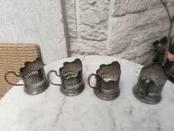 Russian Belarusian Silver-like Tea Warmer Set, 4 pcs, Hand-stamped, Tea Cup Holder