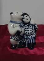 Orosz Gzsel /Gzhel / retro ritka porcelán medve + anyóka páros