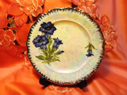 24 kar. arannyal díszített eozinos virágmintás sütis tányér