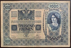 OMM 1000 Korona 1902 VF felülbélyegzett bankjegy