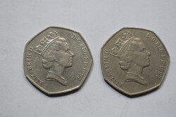 50 angol penny , pence 1997 , U.K. Egyesült királyság , Anglia  , pénz , érme , 2 db. együtt
