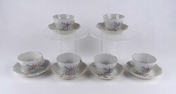 1X282 Régi virágdíszes Aquincum porcelán kávés csésze készlet 6 személyes