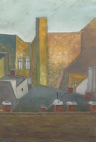 Kapos Nándor(1897-1978): Tűzfal és háztetők. Jelzett, hibátlan festmény.