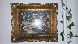 Gobelin kép aranyozott díszes fa keret barokk stílus