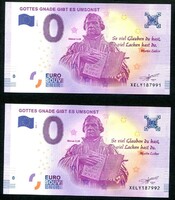 Németország 0 Euro Luther Márton 2db sorszámkövető eredeti számlával - Ritka így!!