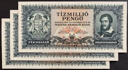 10 000 000 Pengő 1945 P-123 A/UNC sorszámkövető bankjegy szett