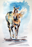 Walking horse -  watercolor painting - Sétáló ló -akvarell festmény