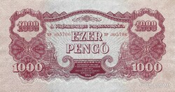 1000 pengő 1944 VH. 5. UNC Alacsony sorszám "005706"
