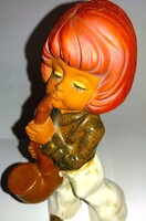 VINTAGE gyönyörű ART DECO német kerámia szobor csinos lány szaxofonnal zenél 20 cm képek szerint
