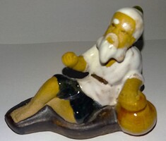 VINTAGE SCHIWAN nagyon szép kínai MAJOLIKA figura ÖREG HALÁSZ fedeles korsóval 6 x 5cm képek szerint