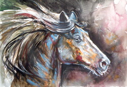 Horse portrait II-  watercolor painting - Ló portré II -akvarell festmény