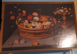 ID.JAN BRUEGHEL: VIRÁGKOSÁR ÉS VIRÁGTARTÓ sokszorosított nyomat Csendélet