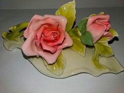 Gyönyörű KARL ENS VOLKSTEDT német porcelán nagy rózsa virág kompozíció 17 x7 cm a képek szerint