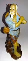 VINTAGE SCHIWAN nagyon szép kínai MAJOLIKA figura ÖREG HALÁSZ fhorgászbottal 19 cm képek szerint