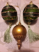 Karácsonyi luxus gömbök zöld aranyszín függő 3 db hibátlan egyben