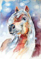 Horse portrait -  watercolor painting - Ló portré  -akvarell festmény