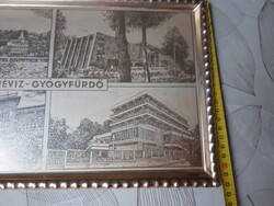 Retró alumínium fém tálca, Héviz balatoni emlék. 37,5 cmx 22 cm. Aranysárga színű.