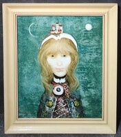 Szegvári Károly portré - olyan szép, mint egy Szász Endre! (keretezett festmény) holdfény