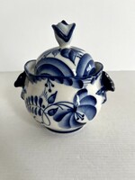 Gzhel orosz porcelán cukortartó, bonbonier