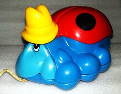 1970'S blue rolling plastic pull toy with spinning ball on top, good condition 14x14 cm as shown in the pictures