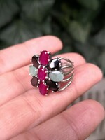 Gyönyörű rubin smaragd zafír köves ezüst gyűrű