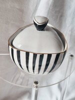 Koczor Sándor Hollóházi art deco modern fekete fehér csíkos bonbonier